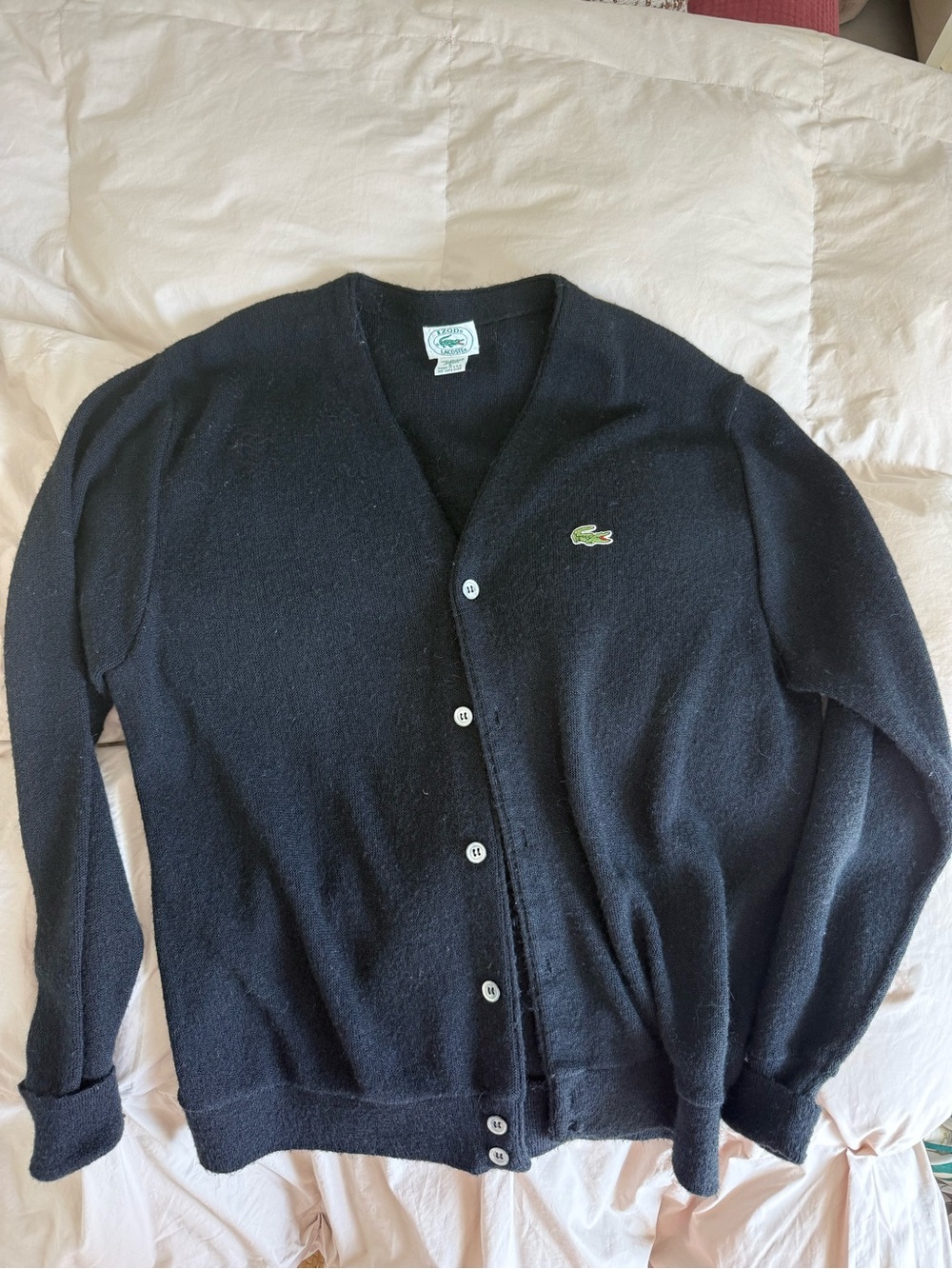 Vintage Lacoste Black (very dark navy?) Button-Front Wool Cardigan - Picture 2 of 5